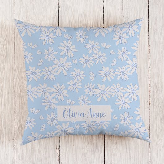 Coussin Blue Daisy Floral Girls Custom Thaillow