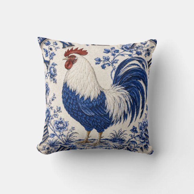 Coussin Blue Delft Rooster Farmhouse (Recto)