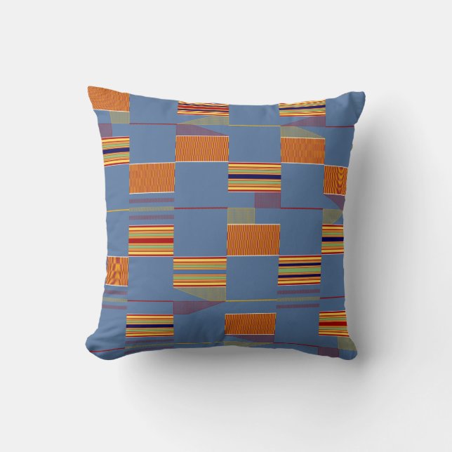 Coussin Blue Denim African Kente Masculine (Recto)