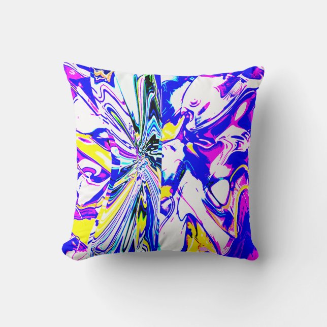 Coussin Blue Dream Fleur Abstraite avec rose et jaune (Recto)