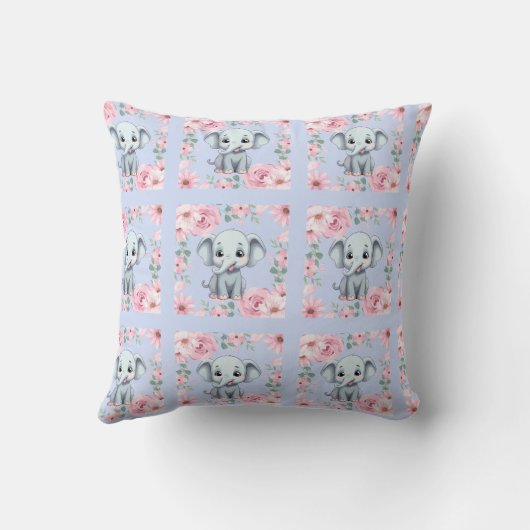 Coussin Blue Elephant Throw Pillow (Verso)