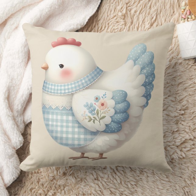 Coussin Blue Gingham Cottage Hen (Couverture)