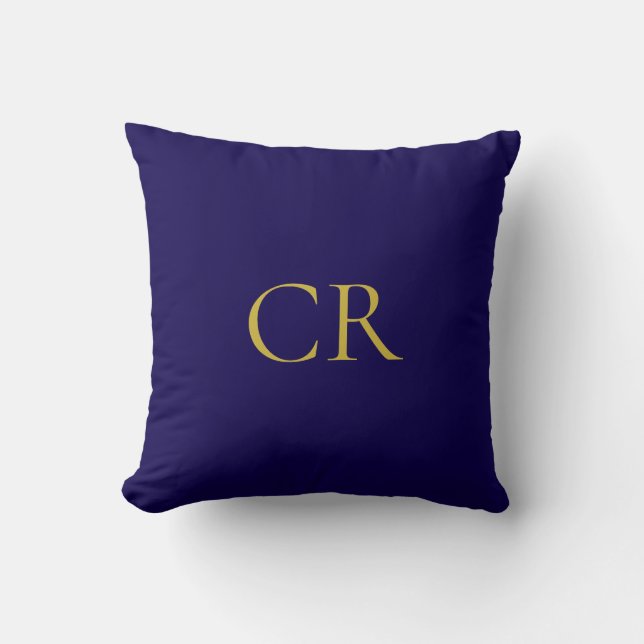 Coussin Blue & Gold Color Monogram Modern Minimalist  (Recto)