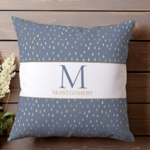 Coussin Blue Gold Raindrop Moderne Monogramme tendance