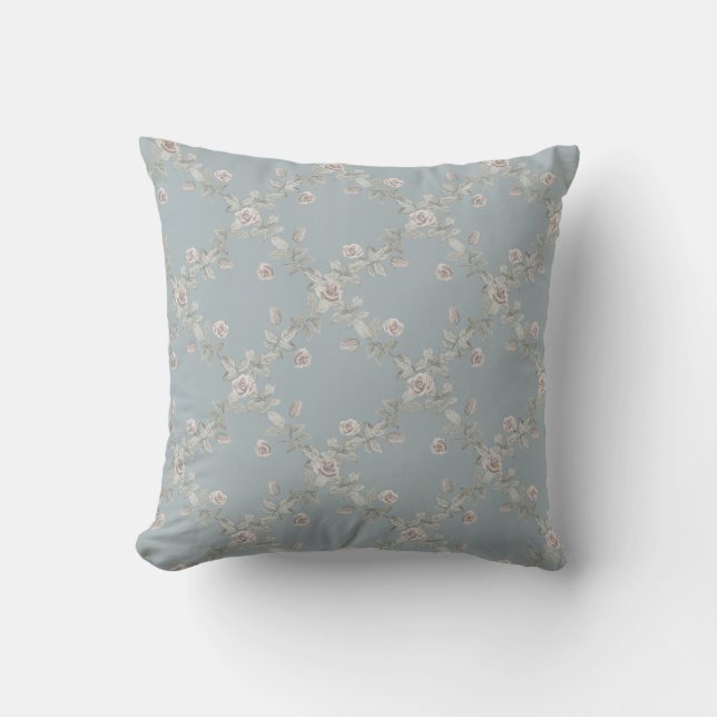 Coussin Blue Grey Taupe Rose Sage Trellis Pattern (Recto)