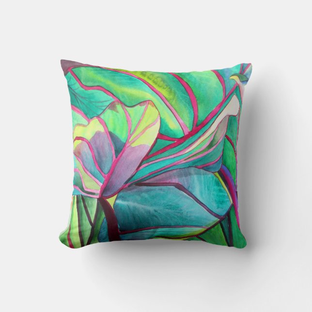 Coussin Blue Hawaii Tropical leaf folios art (Recto)