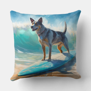 Coussin Blue Heeler Beach Surfing Peinture