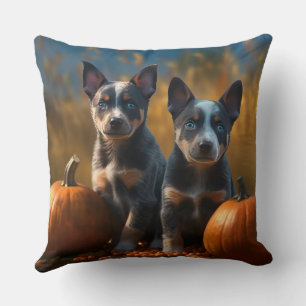 Coussin Blue Heeler Chiot Automne Citrouille de plaisir