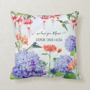 Coussin Blue Hydrangea Élégante florale Nous vous aimons