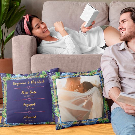 Coussin Blue Hydrangeas Mariage Anniversaire Photo personn