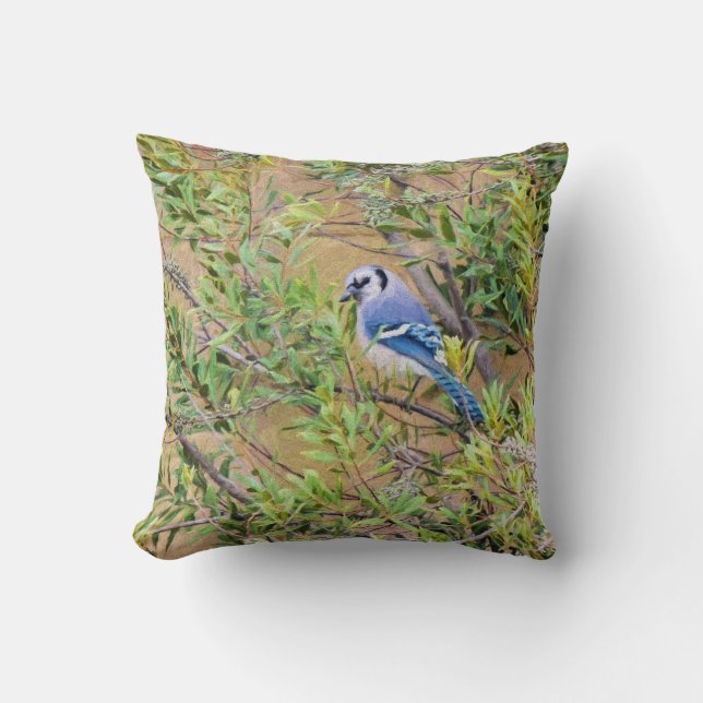 Coussin Blue Jay sur Southern Wax Myrtle (Recto)