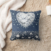 Coussin Blue Jean Denim & Diamonds Bling Diamond Heart (Couverture)