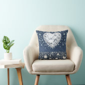 Coussin Blue Jean Denim & Diamonds Bling Diamond Heart (Chaise)