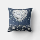 Coussin Blue Jean Denim & Diamonds Bling Diamond Heart (Verso)