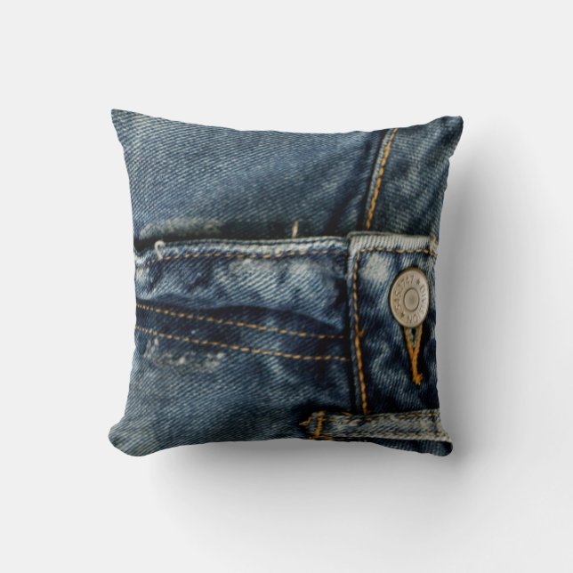 Coussin Blue Jeans Denim Zipper Faux (Recto)