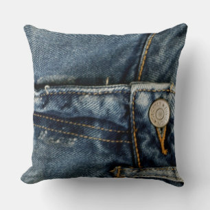 Coussin Blue Jeans Denim Zipper Faux