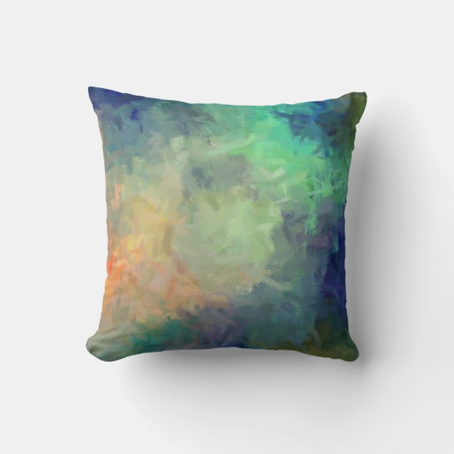 Coussin Blue Mint Orange Art Abstrait (Recto)