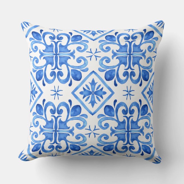 Coussin Blue Moroccan Zellige Pattern Throw Pillow (Recto)