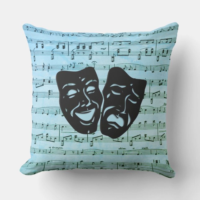 Coussin Blue Music Art unit les masques de théâtre (Recto)
