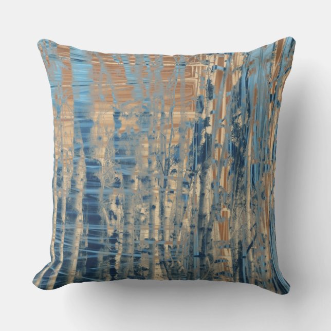 Coussin Blue Muted Orange Yellow Streaked Birch Trees (Recto)
