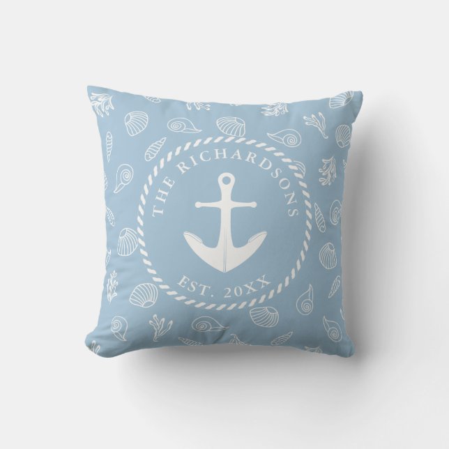 Coussin Blue Nautical Ancre Beach House (Recto)