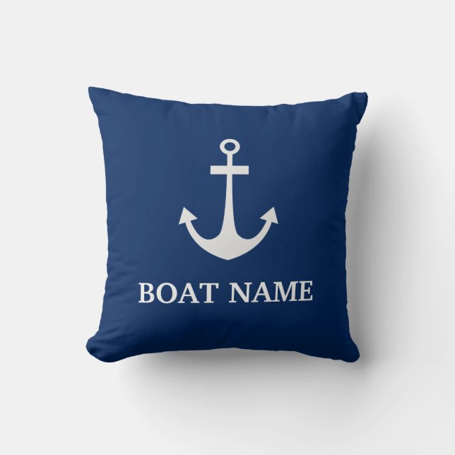 Coussin Blue Nautical Ancre Nom du bateau (Recto)