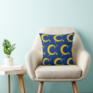 Coussin Blue Night Sky Yellow Moon Stars Astronomie