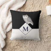 Coussin Blue Owl Grey Monogramme Nom Salle de bain Bain Ma (Couverture)
