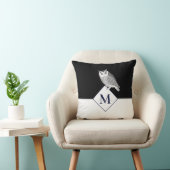 Coussin Blue Owl Grey Monogramme Nom Salle de bain Bain Ma (Chaise)