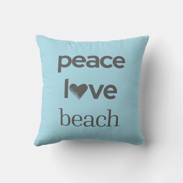 Coussin Blue Peace Love Beach Reversible Coastal Decor (Verso)