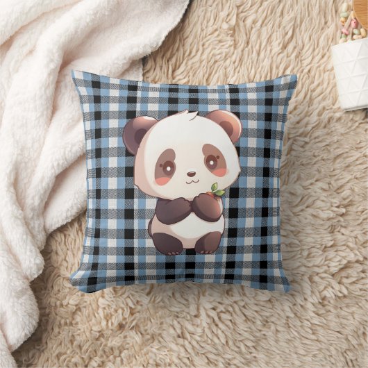 Coussin Blue Plaid Panda Throw Pillow (Couverture)