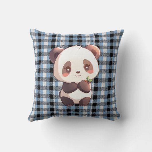 Coussin Blue Plaid Panda Throw Pillow (Verso)