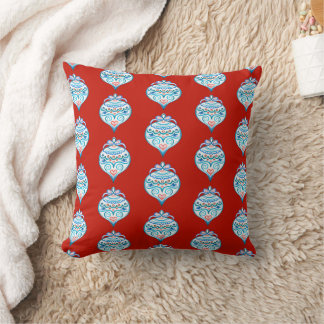 Coussin Blue Red vintage Christmas bauble Throw Pillow