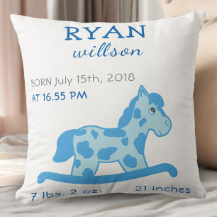 Coussin Blue Rocking Horse Baby Boy Stats de naissance