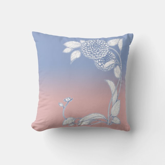 Coussin Blue Serenity et Rose Quartz Floral (Recto)
