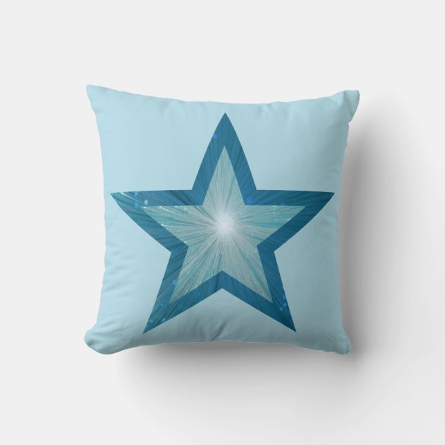Coussin Blue Star imprimé carré bleu pâle (Recto)