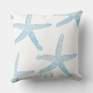 Coussin Blue Starfish Motif White Beach Decor Cadeau Favor