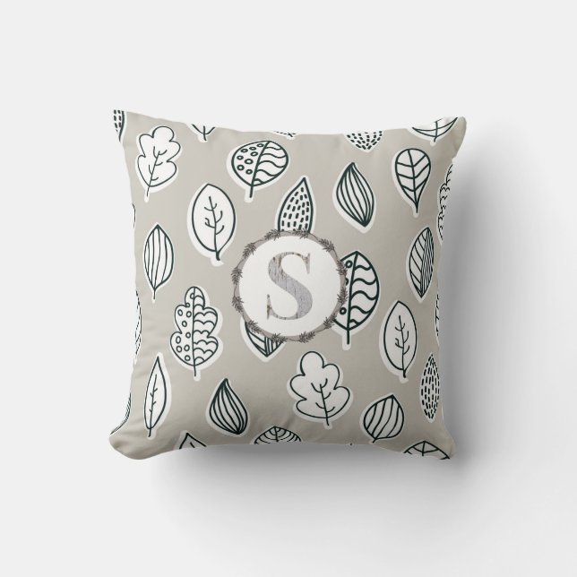 Coussin Blue Tan Farmhouse Vintage Pays Monogram Cute (Recto)