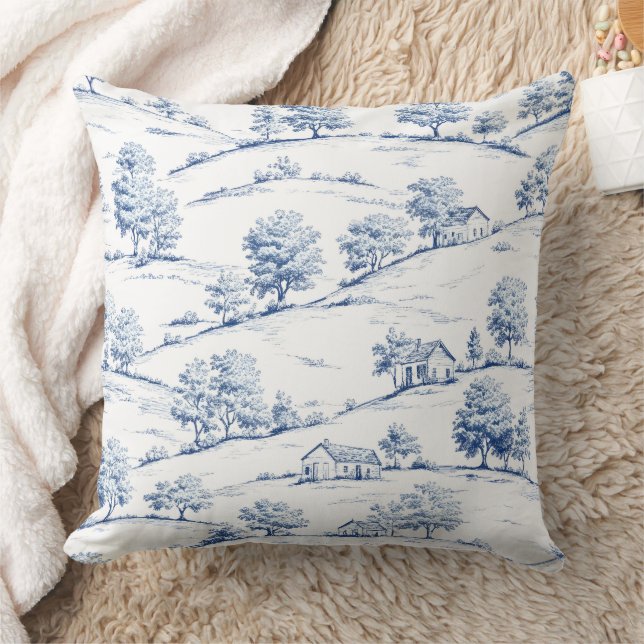 Coussin Blue Toile Countryside Scene (7) (Couverture)