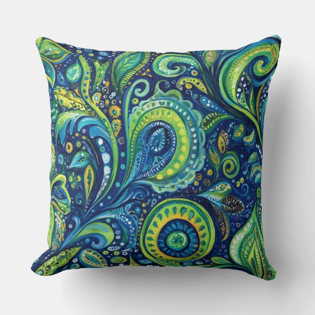 Coussin Blue Turquoise Lime Vert Fleurs Whimsical (Recto)