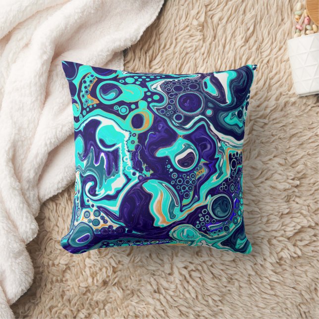 Coussin Blue Turquoise Ocean Swils Fluid Art (Couverture)