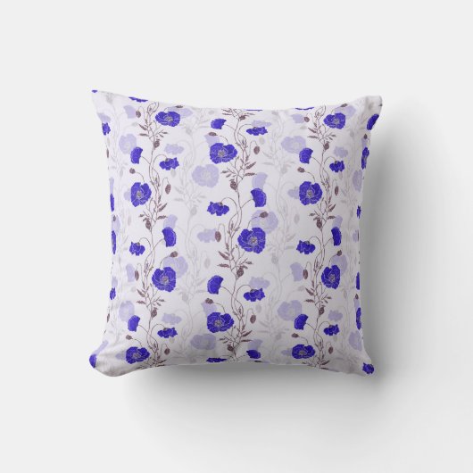 Coussin Blue Watercolor Poppies (Recto)