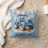 Coussin Blue Watercolor Tractor Boy Baby shower Cadeau (Couverture)