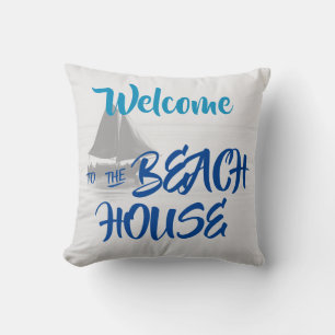 Coussin Blue Welcome to the Beach House nautique