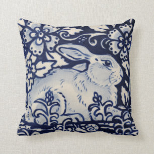 Coussin Blue White Repose Rabbit Lièvre Marine Chinoiserie