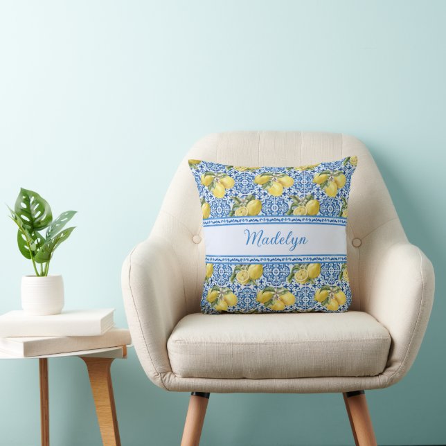 Coussin Blue White Tile Lemon Mediterranean Pattern Name (Chaise)