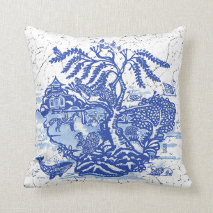 Coussin Blue Willow Animal Pagode Jardin Scène Chinoiseri