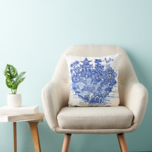 Blue Willow Rabbit Island White Whimsic Toile