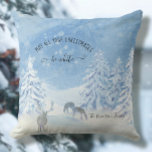 Coussin Blue Winter Snow Christmas be White Nom de famille<br><div class="desc">"Forêt de neige hivernale Noël être blanc Nom de famille Lumbar Coussin." Toutes les oeuvres ont été peintes à la main en acrylique sur toile par Audrey Jeanne Roberts, artiste de renommée internationale. Ce design présente une scène élégante de neige d'hiver bleue et blanche avec des cerfs et une chute...</div>