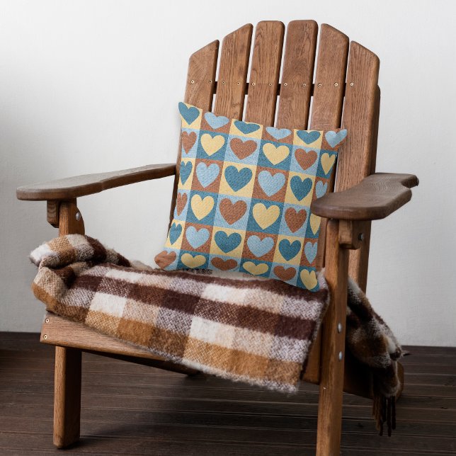 Coussin Blue Yellow Hearts Motif rustique (Créateur téléchargé)